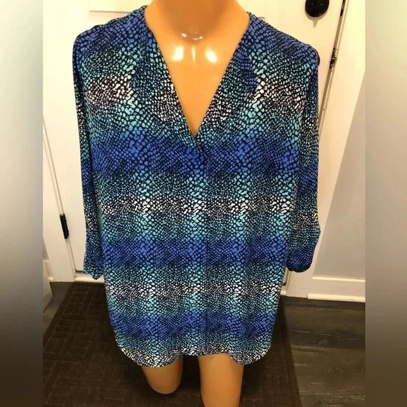 Pure energy Chiffon Tunic Blouse V-Neck 3/4 Roll Tap Sleeve Women Size 1X EUC - Picture 1 of 10
